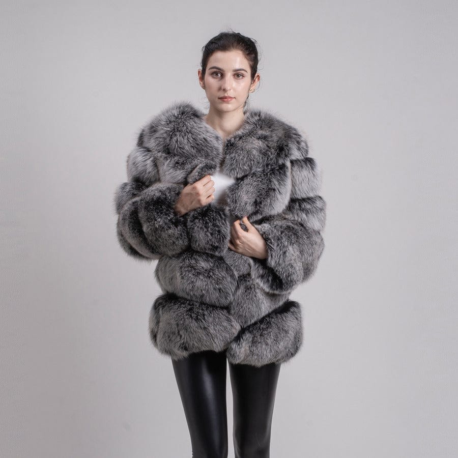 4 XL / blackfrost QIUCHEN- QC8081 winter women plus size real fox fur coat fluffy thick womens luxury fur jackets