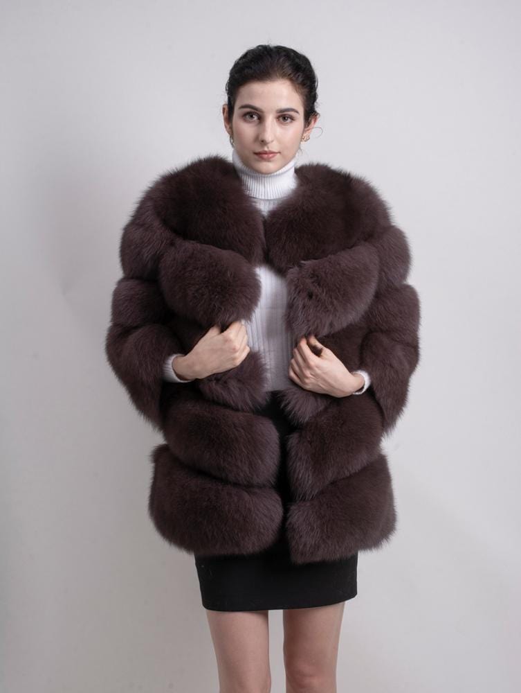 4 XL / Brown QIUCHEN- QC8081 winter women plus size real fox fur coat fluffy thick womens luxury fur jackets