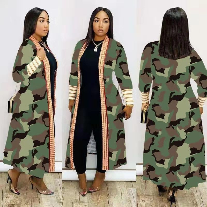 4 XL / Camouflage wholesale women S~4X fashion camouflage jacket cardigan leopard long coats for ladies