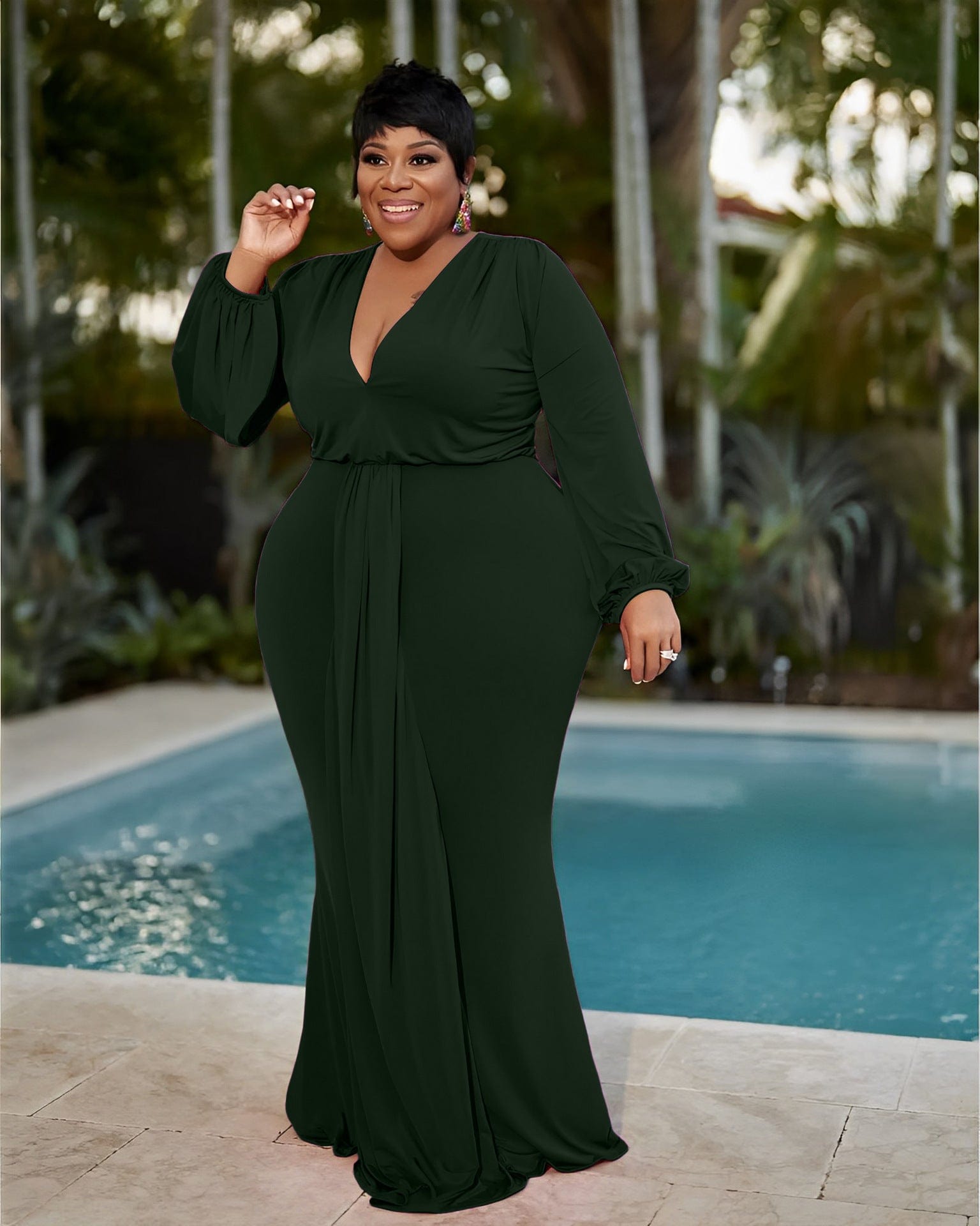 4 XL / Dark Green Sharee Wholesale Fashion Us Size Clothing Mermaid Knit Maxi Dress Plus Size Dress