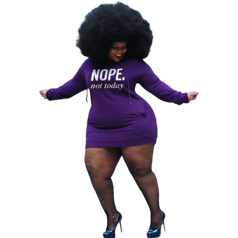 4 XL / Purple Plus Size Women Dresses Casual Print Hooded Sweatsuit Plus Size Midi Dress