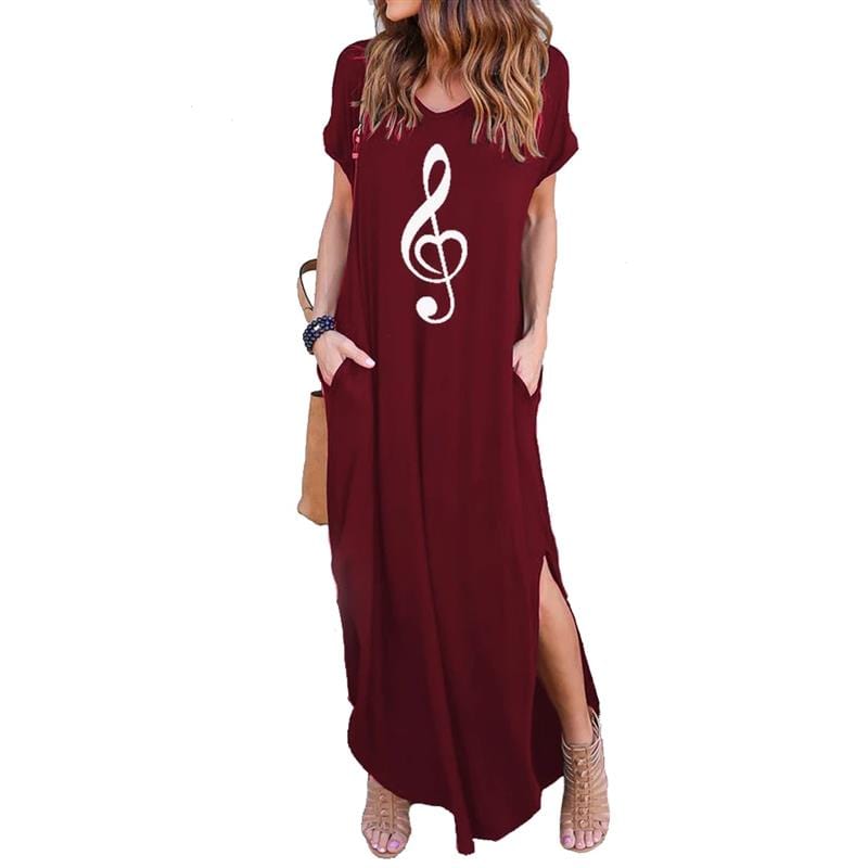 4 XL / Red music Print women maxi dress fashion clothes american dresses Plus Size long vestidos sexy 2022 summer casual dress