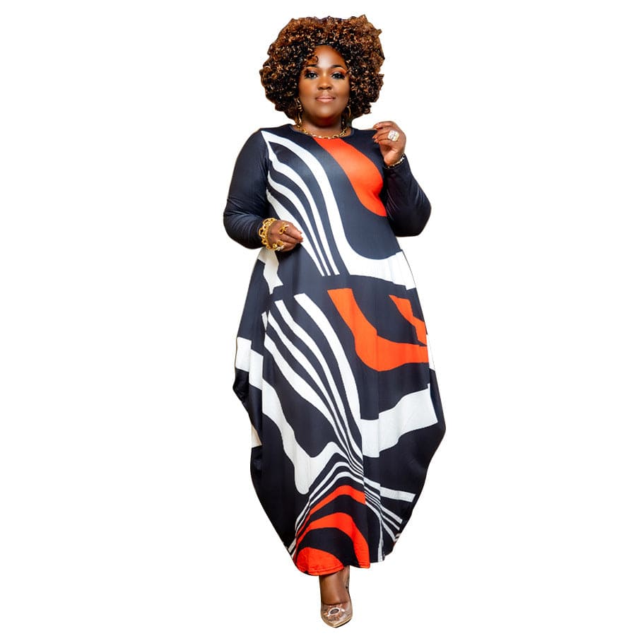 4 XL / stripes African Dress Women Autumn Long Sleeve Vestido Cotton Pocketed African Ladies Stretchy Plus Size Long Dresses New