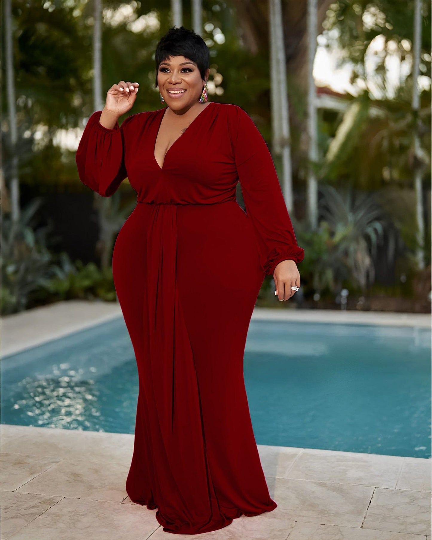 4 XL / Wine Red Sharee Wholesale Fashion Us Size Clothing Mermaid Knit Maxi Dress Plus Size Dress