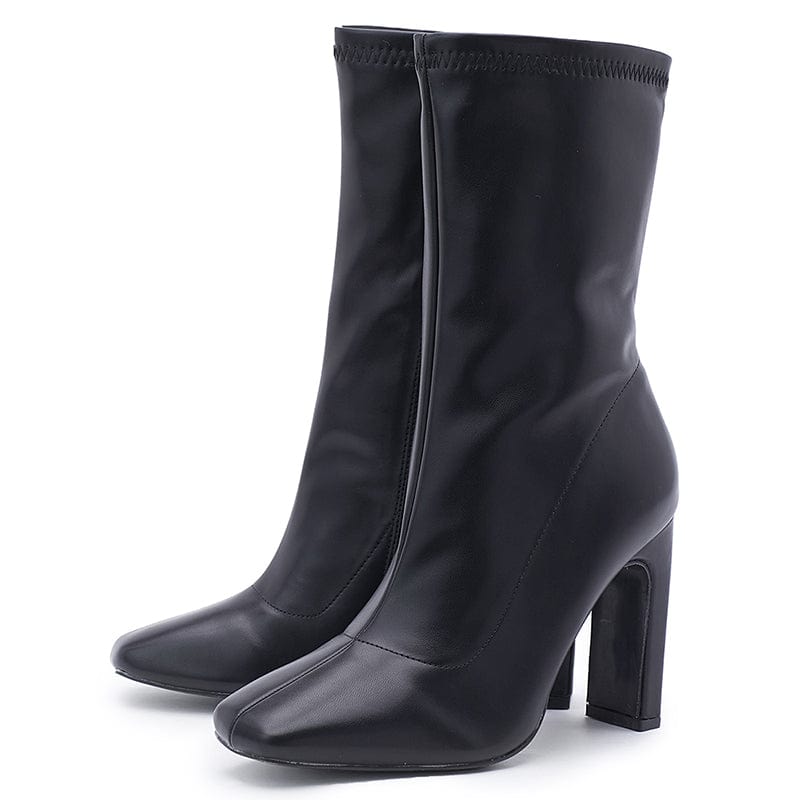 40 / Black Apricot Side Zippers Sexy 2023 Fashion Black High Heel  Elastic Cloth Thick Heel Comfortable Square Head Ankle Women's Boots