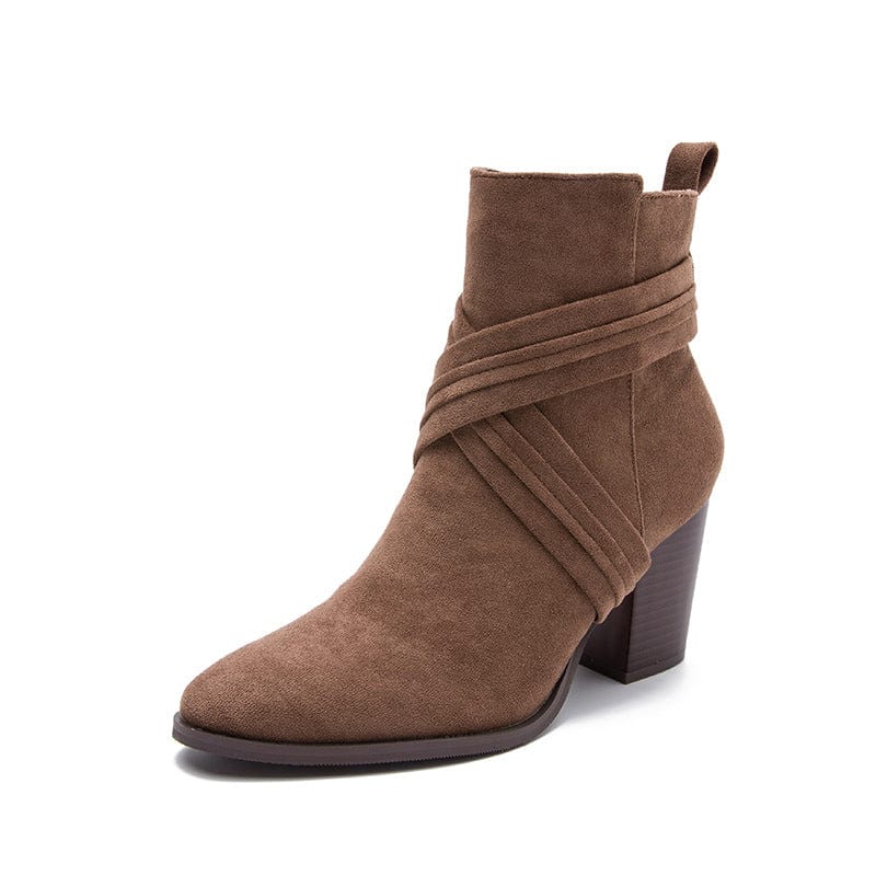 40 / Brown sh11456a 2023 autumn and winter new short boots high heel thick heel square toe suede boots