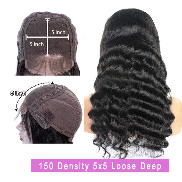 40 Inches / 150 density 5x5 Loose Deep Moonhair Brazilian Human Hair Wigs Free Part Lace Front Wig 5X5 Lace Closure Wigs