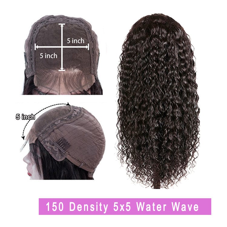 40 Inches / 150 density 5x5 Water wave Moonhair Brazilian Human Hair Wigs Free Part Lace Front Wig 5X5 Lace Closure Wigs