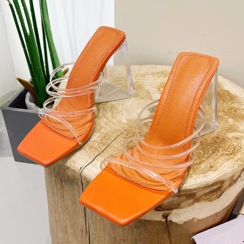 40 / Orange Summer 2022 Heels Fashion Jelly Shoes PVC Riband Transparent Triangle With Slippers Solid Concise Apricot 35-41 Women's Shoes