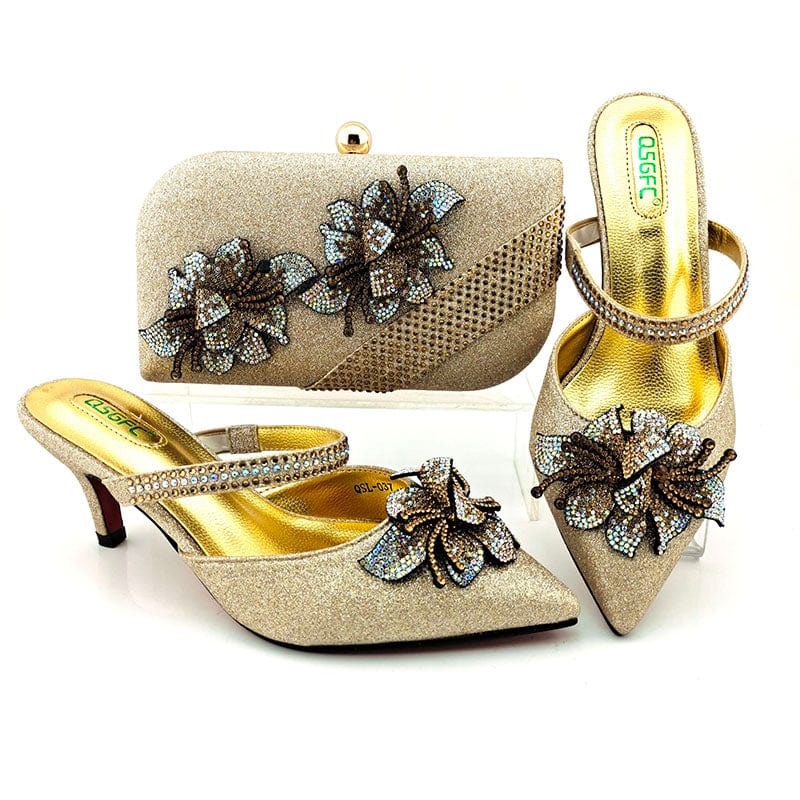 40 / SAB 3183-3 New Style Lady shoes bag set with stones Beautiful Italian shoes to match bag women party shoes set