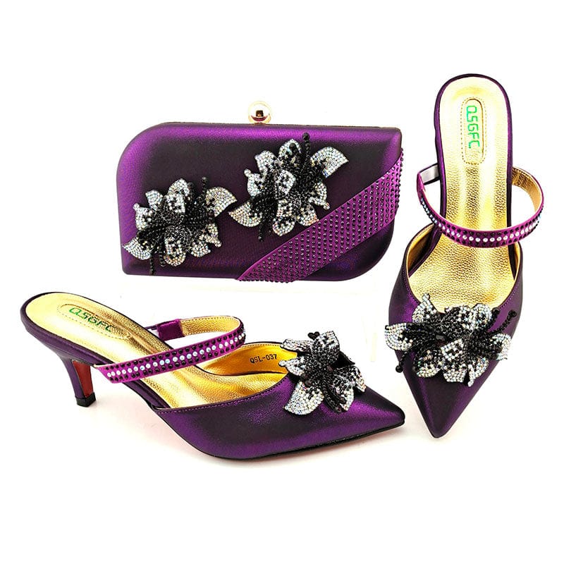 40 / SAB 3183-5 New Style Lady shoes bag set with stones Beautiful Italian shoes to match bag women party shoes set