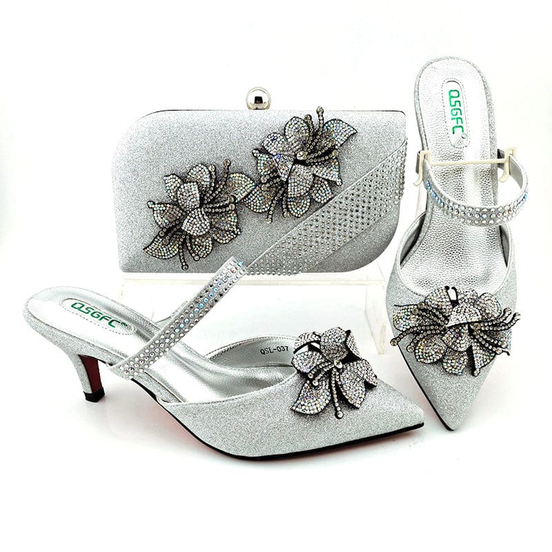 40 / SAB 3183-7 New Style Lady shoes bag set with stones Beautiful Italian shoes to match bag women party shoes set