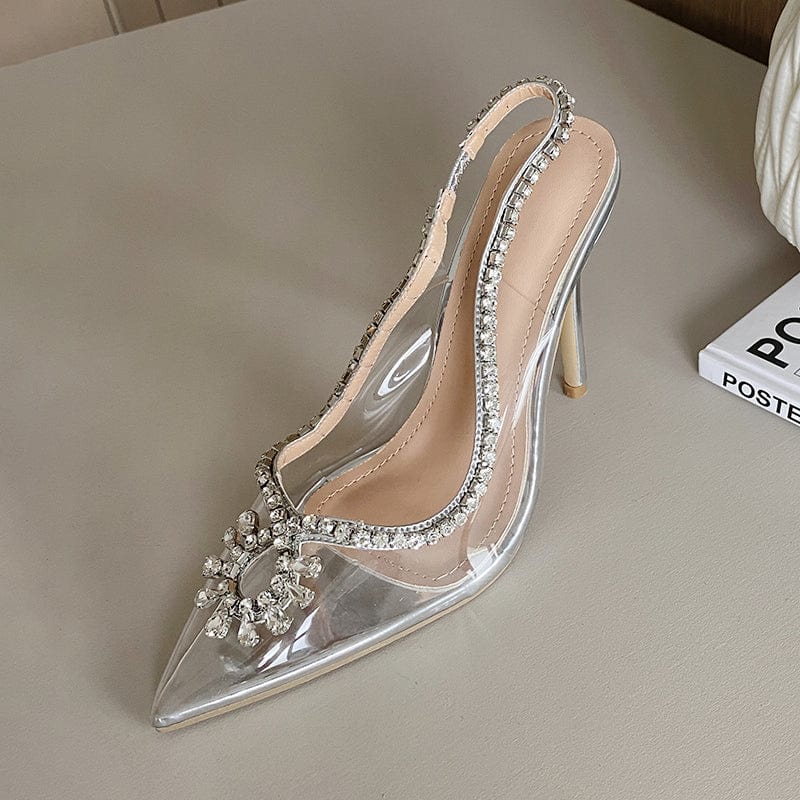 40 / Silvery Summer Rhinestone Banquet Shoes Pink 2023 Diamond Pointed Super High Heel Sandals Party Nightclub Pumps 35-42 Ladies Shoes