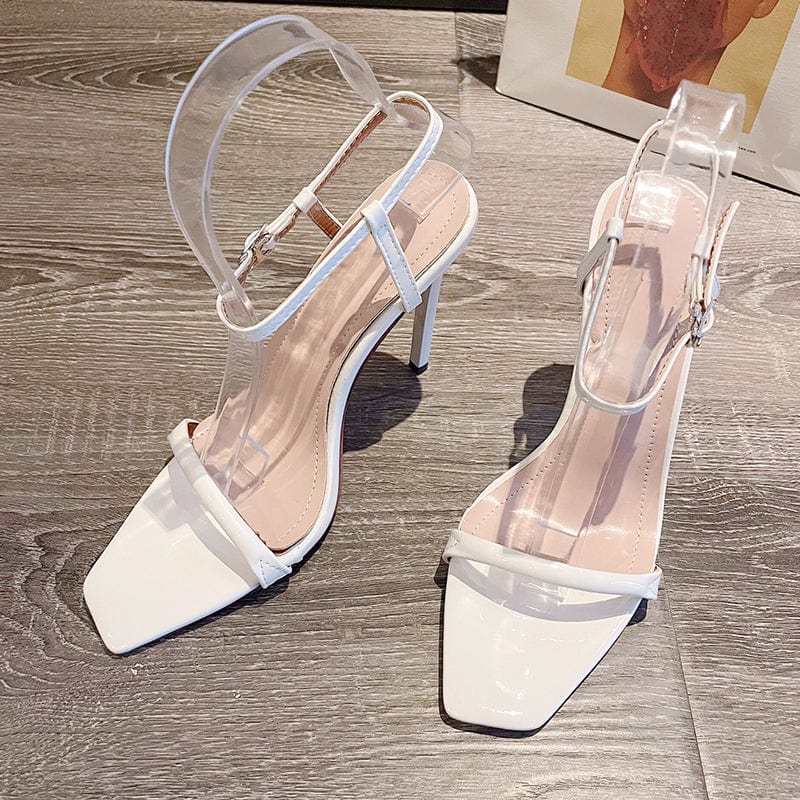 40 / White Summer New Ankle Strap High Heels 2023 Sandals Square head Buckle Strap Party Female Shoes Sandalias mujer 35-41 Women's Shoes