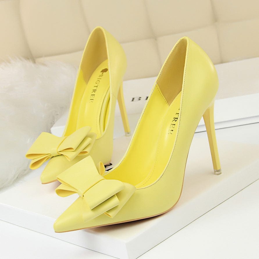 40 / Yellow PDEP 2022 Ladies Formal Business Jelly Pumps Steel Toe Bow Knot Stiletto Heels Wedding Bridal Dress Shoes