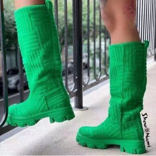 41 / 4 TX New Women's large Boot  Autumn/Winter 2022 flat heel, thick sole, mid-leg suede knit boot