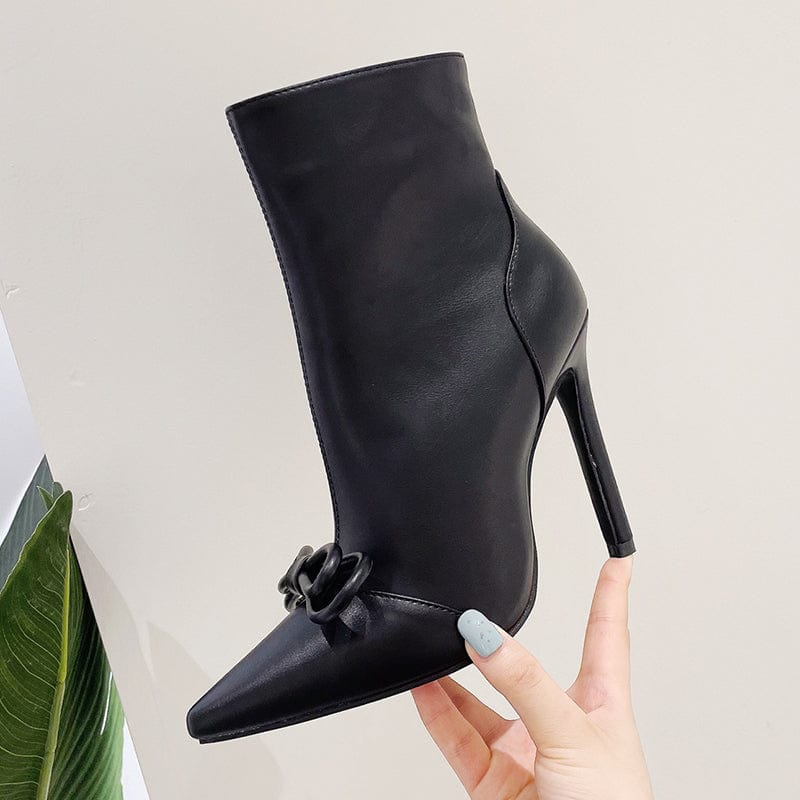 41 / Black Fashion Autumn Ankle Pointed Toe 2023 NEW Boots Butterfly-knot Chelsea Boots Black High-quality Heels Shoes 35-42 Women Shoes