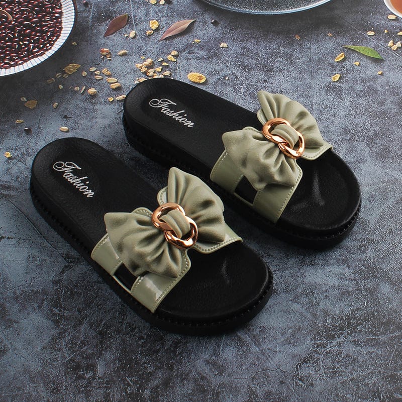 41 / Green Factory direct supply new slippers women's summer fashion outdoor casual sandals rosette thick bottom slipper