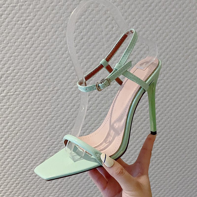 41 / Green Summer New Ankle Strap High Heels 2023 Sandals Square head Buckle Strap Party Female Shoes Sandalias mujer 35-41 Women's Shoes