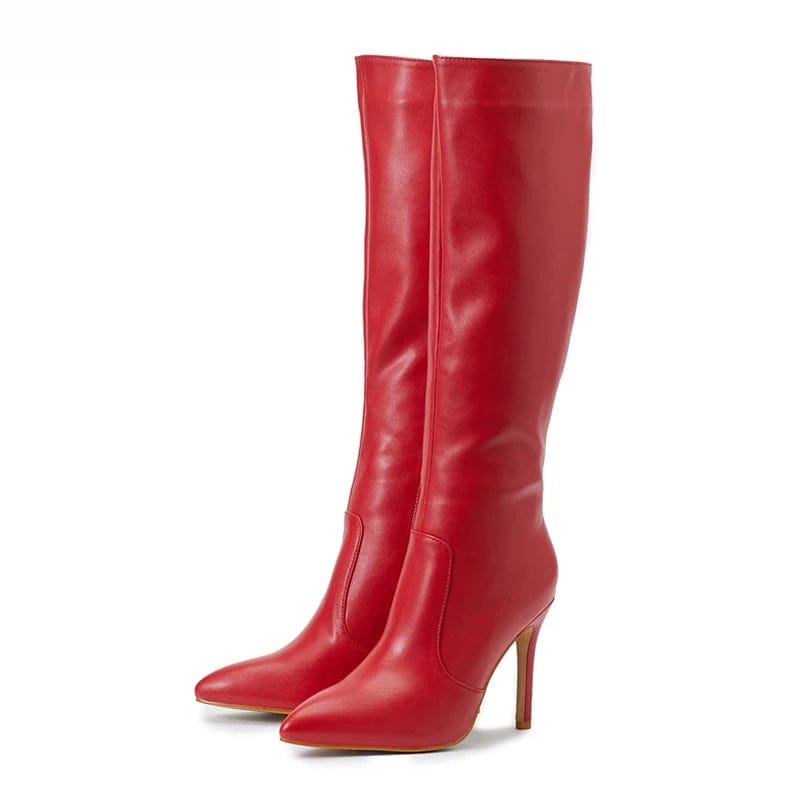 41 / Red Knee High Boots Sexy Pointed Toe 2022 Women Thin High Heel Ladies Patent PU Leather Side Zipper Party 35-42 Women's Boots