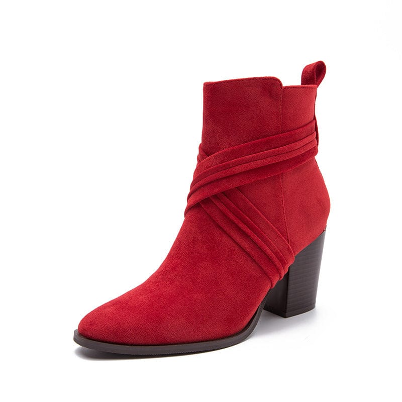 41 / Red sh11456a 2023 autumn and winter new short boots high heel thick heel square toe suede boots