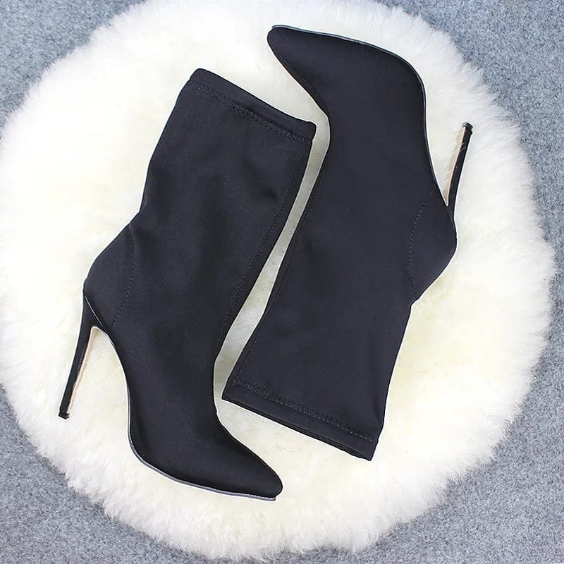 42 / Black PDEP Fashion Good Quality Pointed Toe Stiletto Super High Heel Knight Ankle Dress Boot Women Ladies Shoes Botte Femme Thin Heels