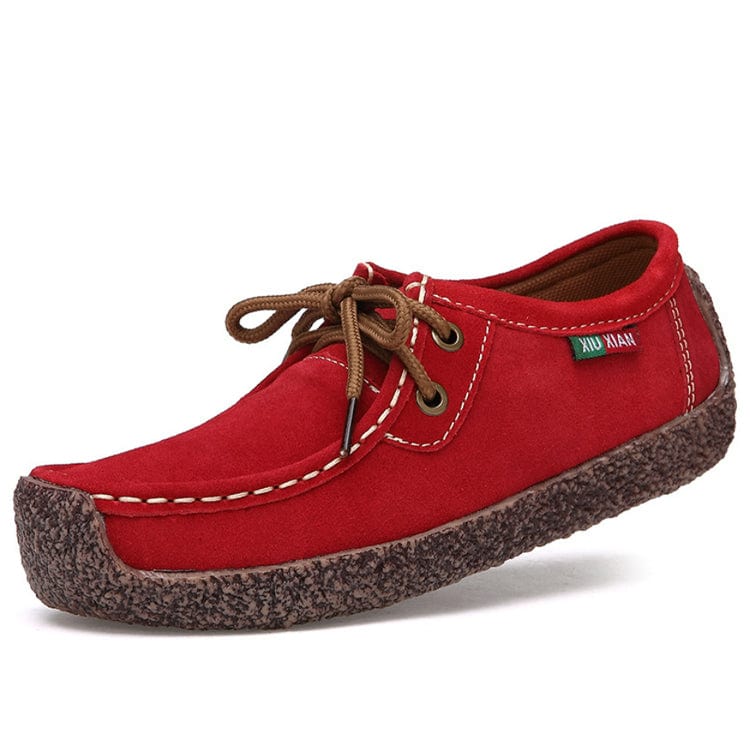 42 / Red Women Winter Warm 100% Genuine Leather Flat Shoes Casual Loafers Slip on Women's Flats Plush Shoes Moccasins Lady