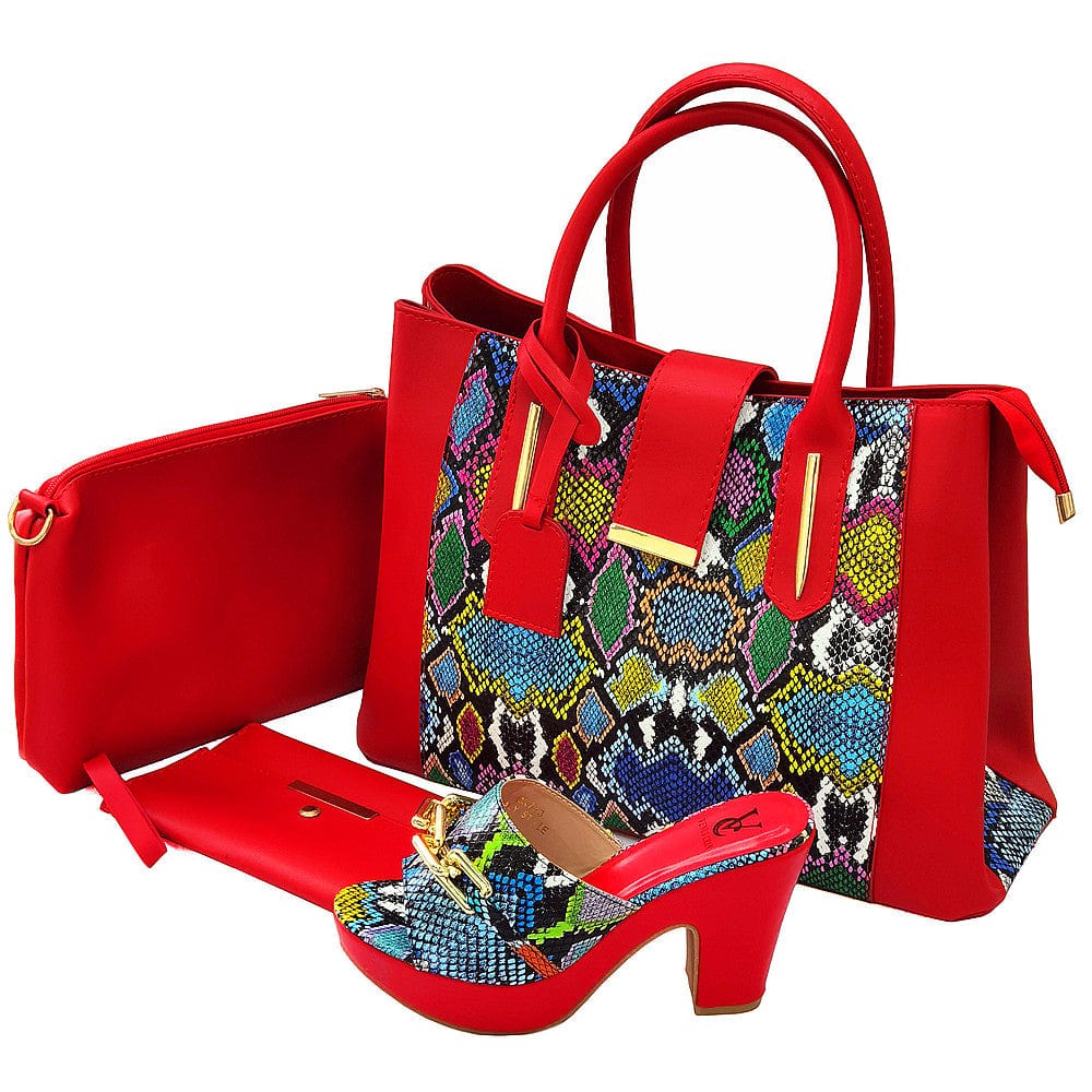 42 / SAB 1382-3 red New Style Italian Shoes And Bag Set beautiful  Pu Shoes Matching Bag Set Wedding Party Occasion Shoes