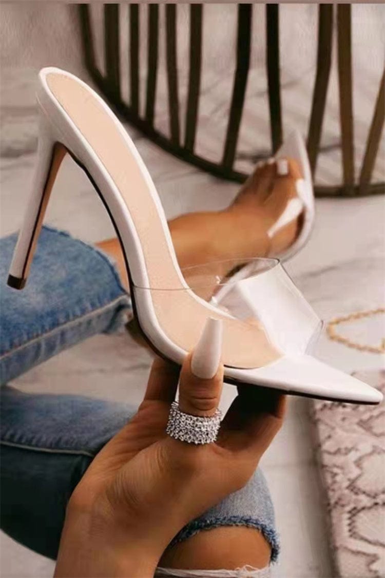 42 / White New Summer Women Pumps Transparent PVC Slippers Women Pointed Toe Metal High Heels Sandals Ladies Mules Shoes