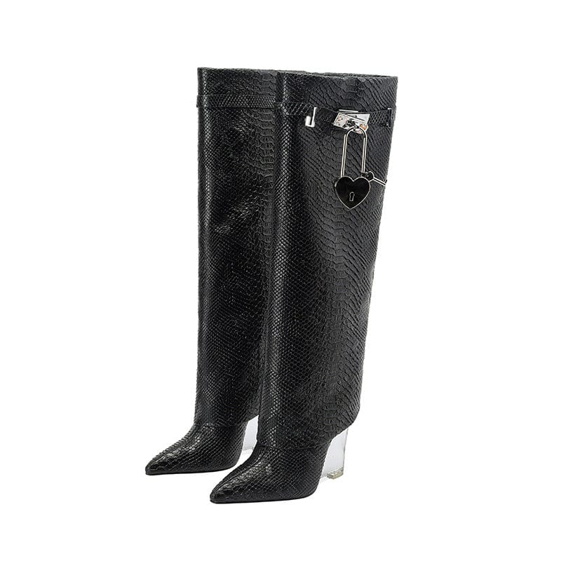 43 / 1 TX   High quality jelly sole heeled long pant boots women knee shark lock croc-effect fashion winter boots