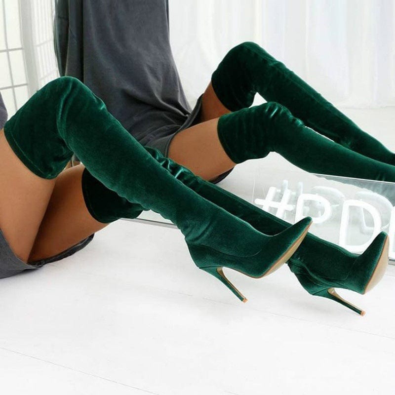 43 / Green PDEP 2022 velvet over the  knee boots shoes easier zipper stretchy  thin high heels sexy ladies fall boots