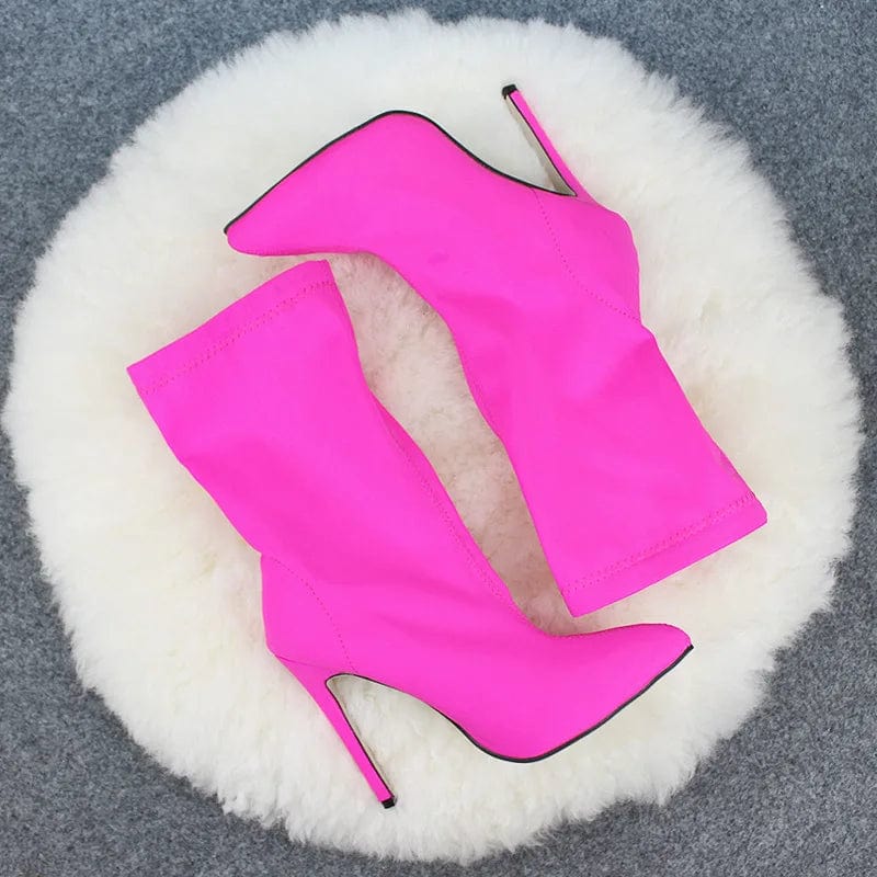 43 / Pink PDEP Fashion Good Quality Pointed Toe Stiletto Super High Heel Knight Ankle Dress Boot Women Ladies Shoes Botte Femme Thin Heels