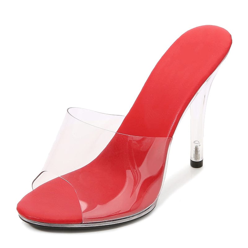 43 / Red Sexy Open Toe Slip-On Mules 2022 Summer New Slides Designer Transparent PVC Party Dress Outdoor Street Style 34-43 Women Shoes