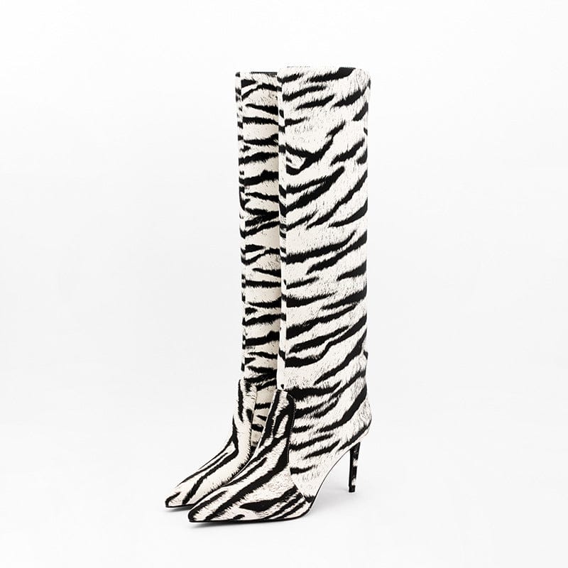 43 / White/blak PDEP high quality luxury  animal print women boots 2022 pointed toe fashion ladies leopard high heel boots