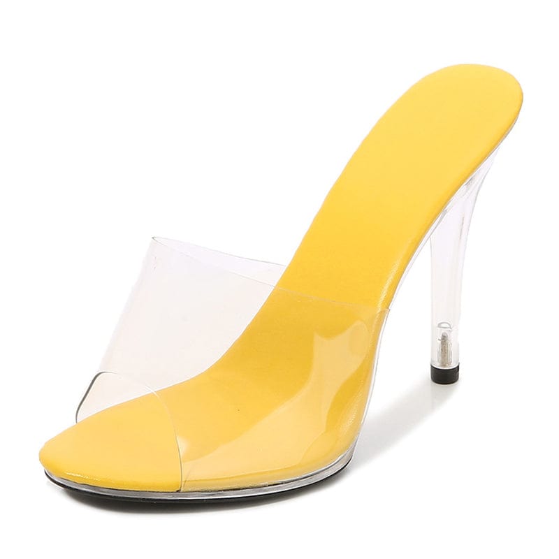 43 / Yellow Sexy Open Toe Slip-On Mules 2022 Summer New Slides Designer Transparent PVC Party Dress Outdoor Street Style 34-43 Women Shoes