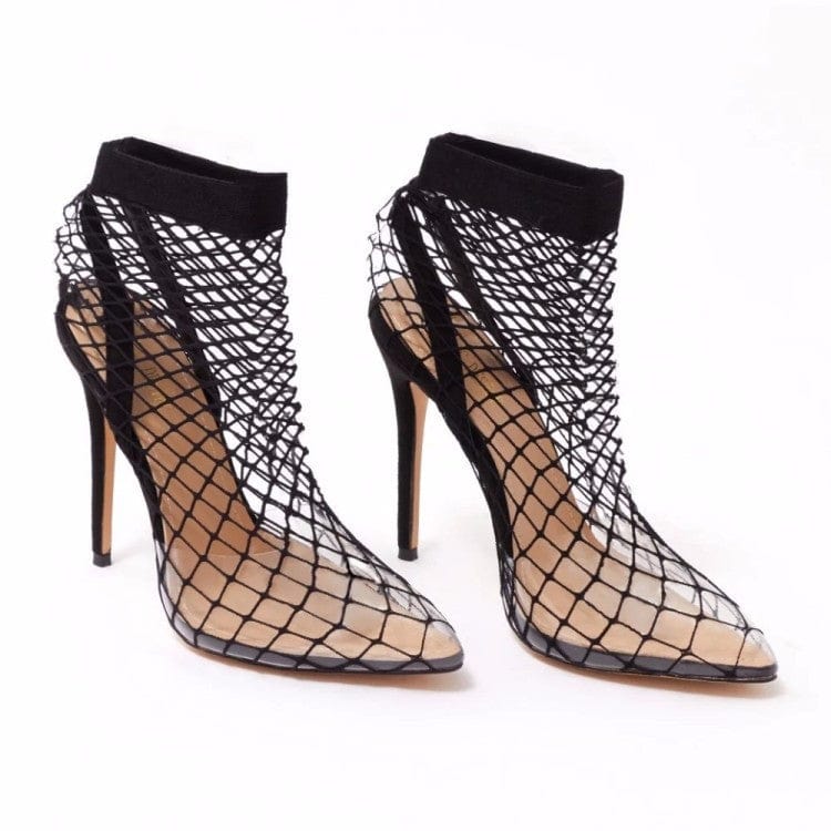 44 / black TX  Transparent sandals feminine pointed toe high heels stiletto summer mesh women's  ladies sandals 2022