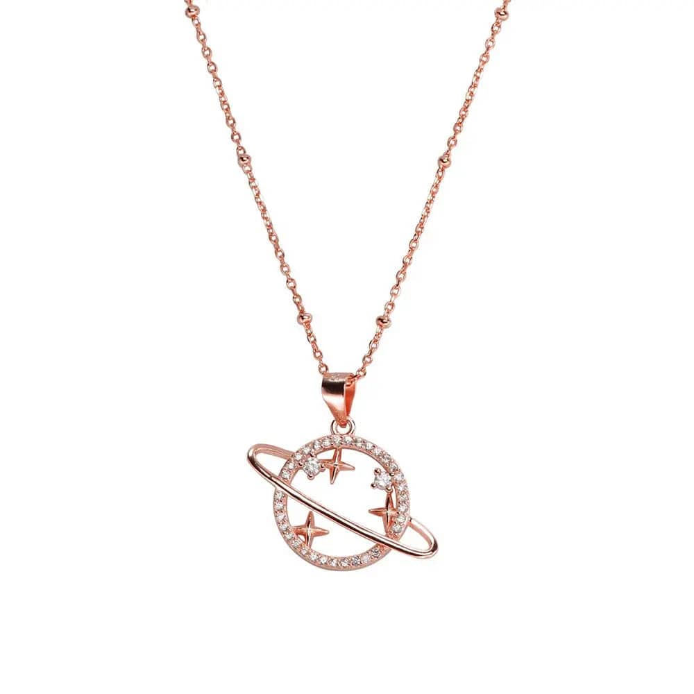 45+5cm / YYN0226-rose gold Slovehoony Fashion Saturn Shining Star Necklaces 925 Sterling Silver Nebula Pendant Necklace Gifts For Women Jewelry Wholesale