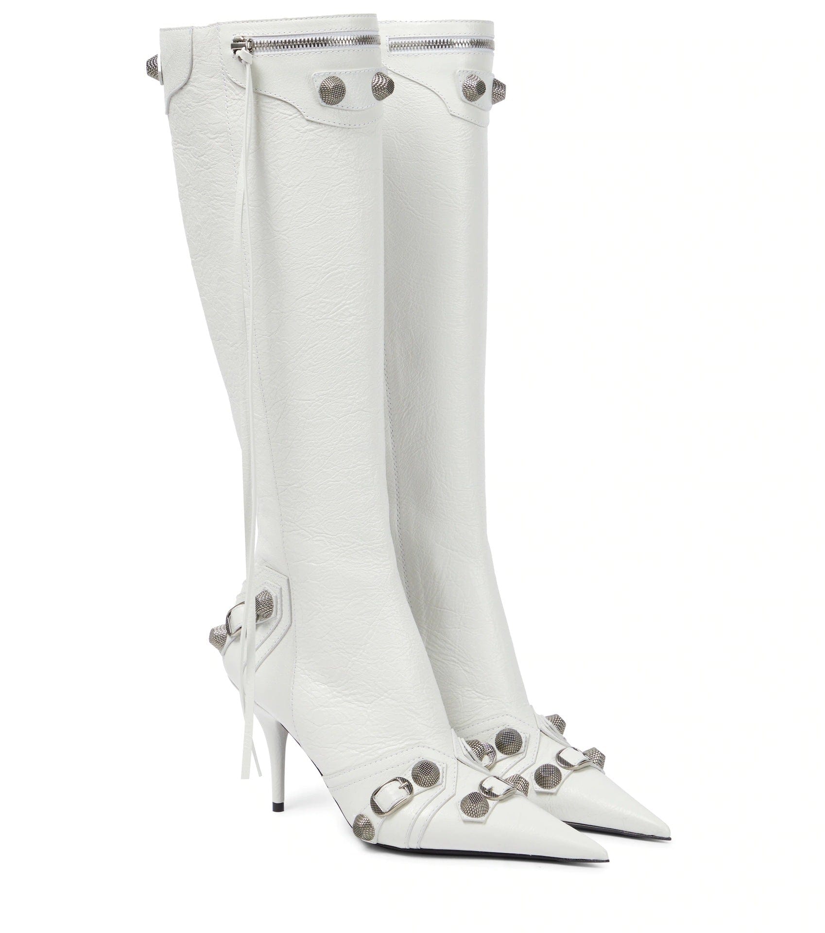 45 / White TX 2022 new designer high heel stiletto metal side zipper tassel tube women thigh high boots