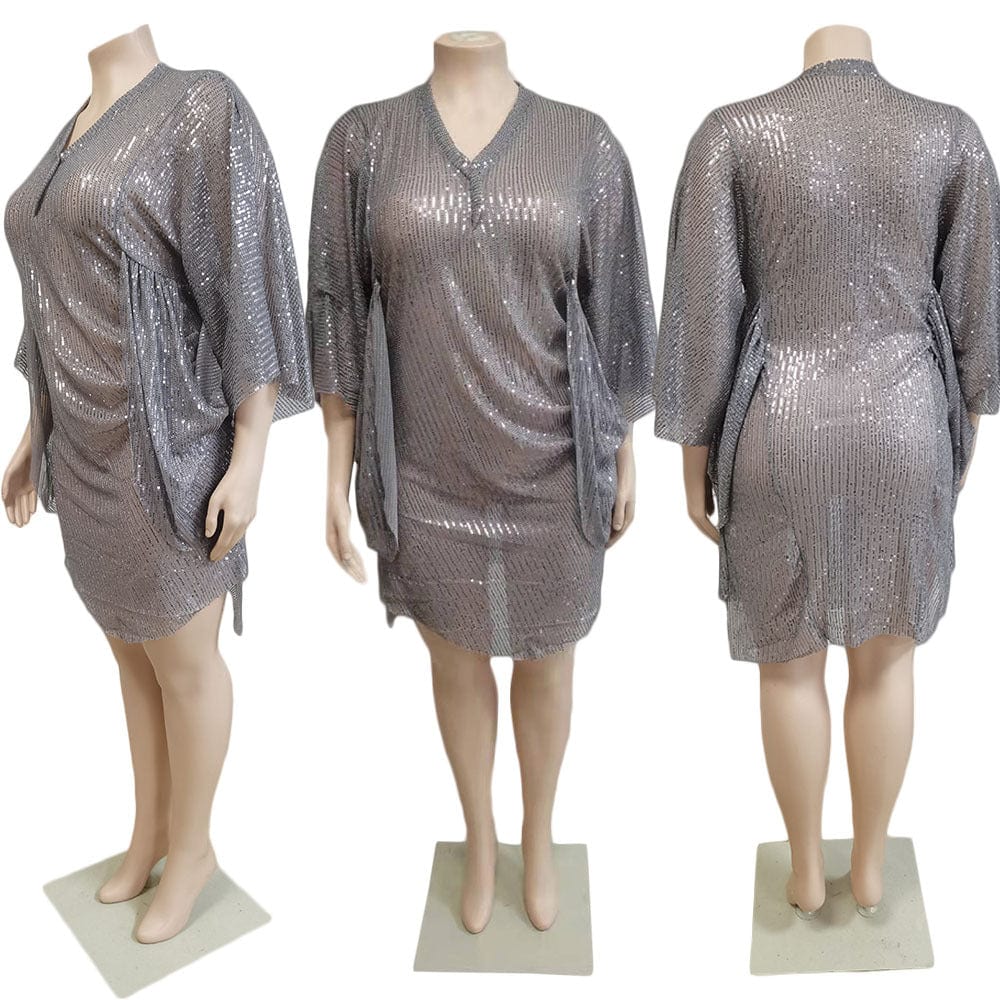 4XL sequins dresses women clothing plus size pleated a-line african lady casual dress