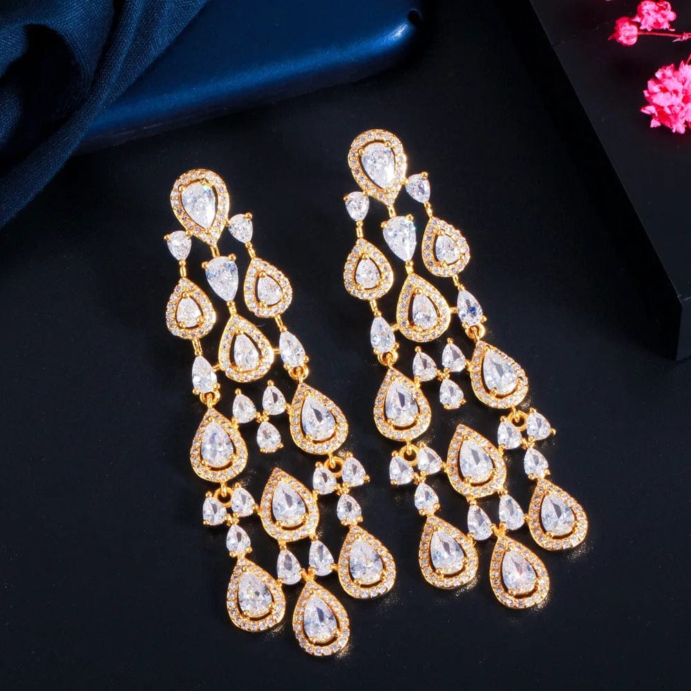 5 Fashion 24K Gold Plated Wholesale Dubai Gold Earrings Jewelry Women Cute Gift Party Western Wedding Copper Zircon Jewelry set