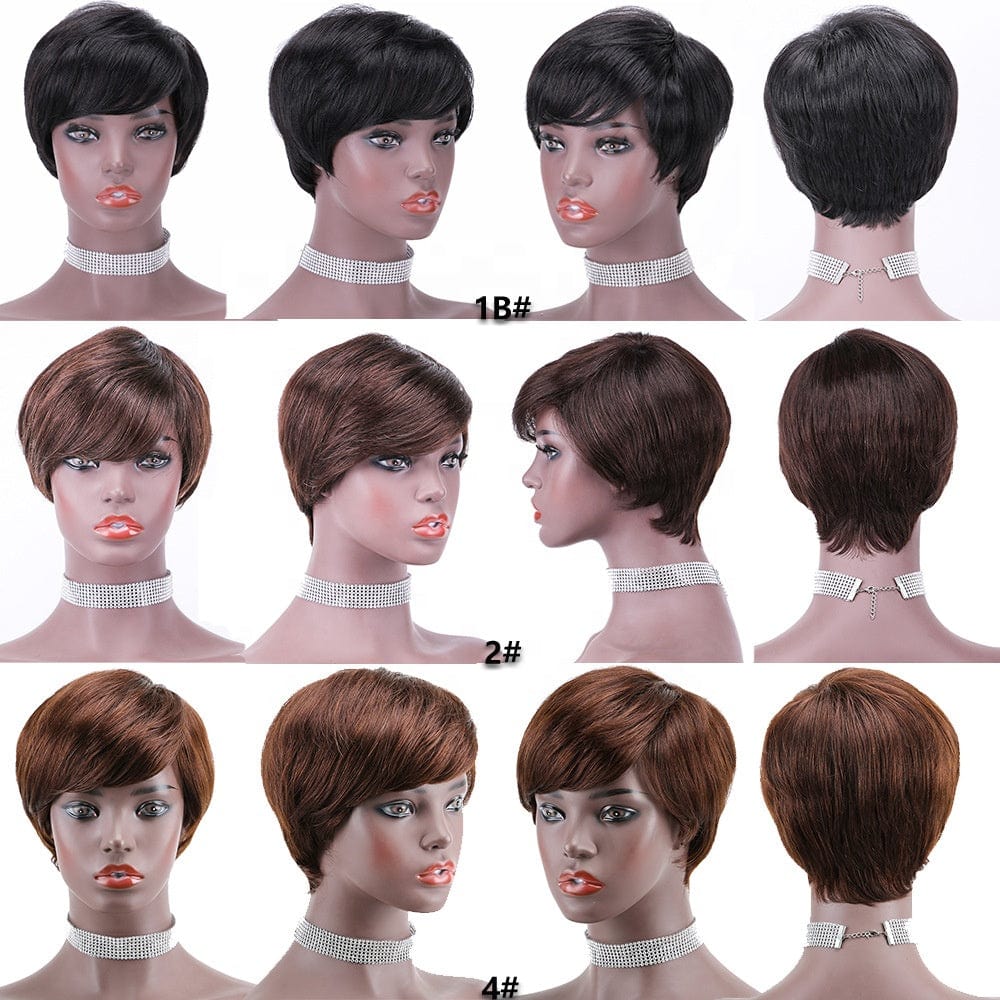 5 inches / Natural black Factory Wholesale Price Natural Black Brazilian Human Hair Wigs Remy Full Machine Made Pixie Cut Short Wigs