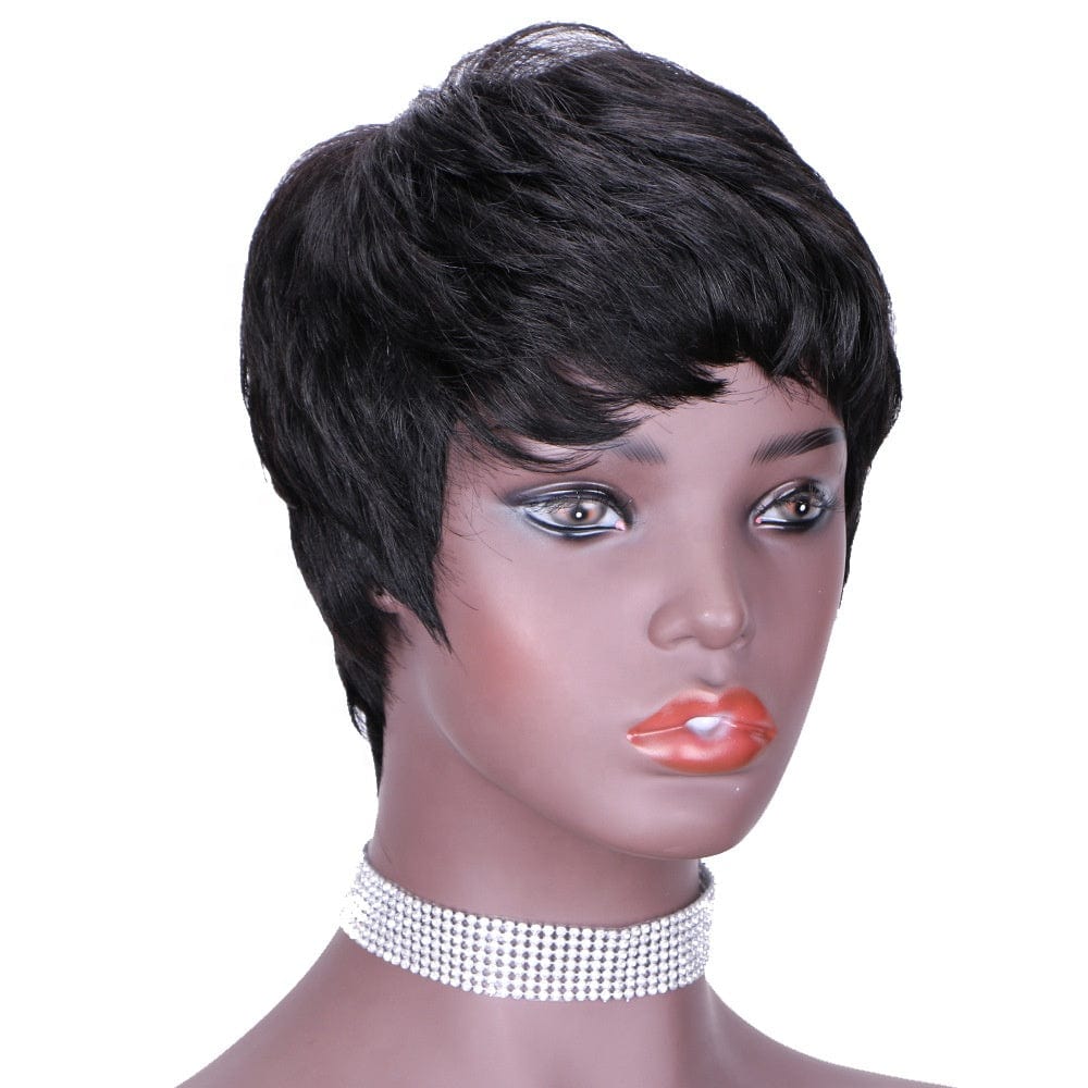 5 inches / Natural black Factory Wholesale Price Natural Black Brazilian Human Hair Wigs Remy Full Machine Made Pixie Cut Short Wigs