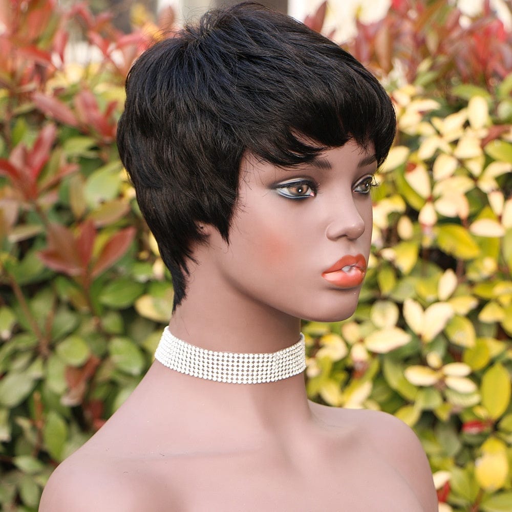 5 inches / Natural black Factory Wholesale Price Natural Black Brazilian Human Hair Wigs Remy Full Machine Made Pixie Cut Short Wigs