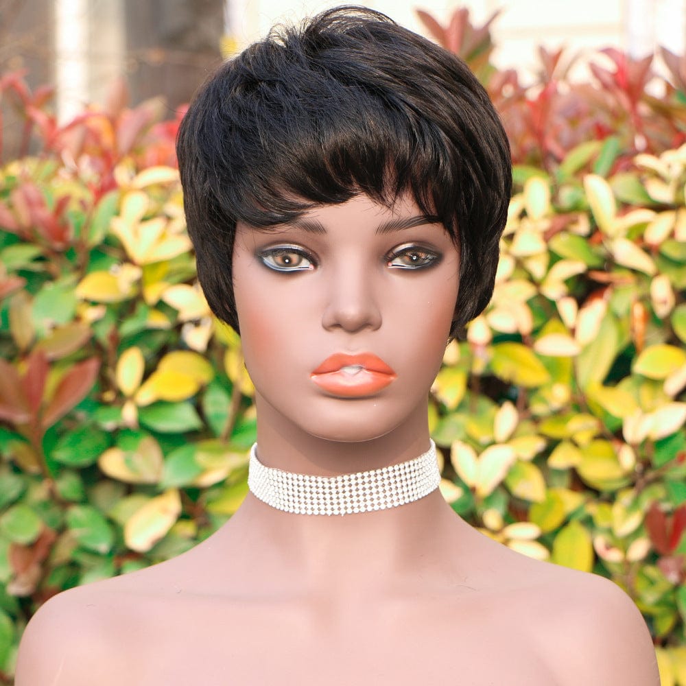 5 inches / Natural black Factory Wholesale Price Natural Black Brazilian Human Hair Wigs Remy Full Machine Made Pixie Cut Short Wigs