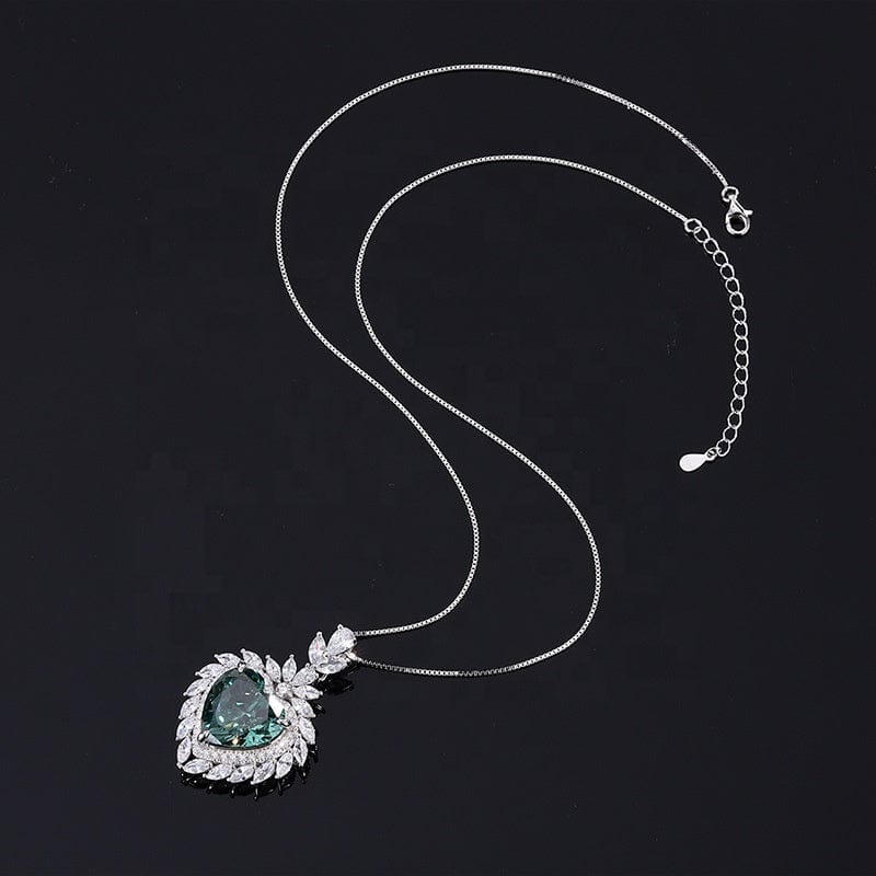 5 / Silver chain necklace Fancy Radiant Cut Heart Jewelry Set Luxury 100% S925 Sterling Silver Mint Green CZ Ring Necklace Wedding Jewelry Sets