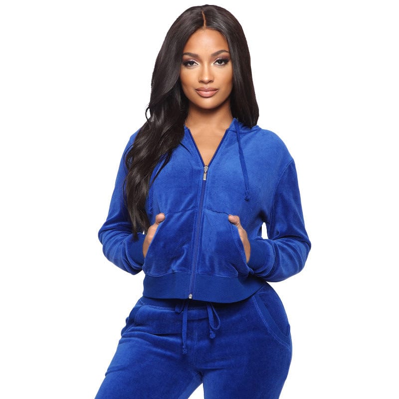 5 XL / Blue Oph002 2022 Wholesale High Quality Ladies New Velvet Hooded Two Piece Plus Size Women's clothing