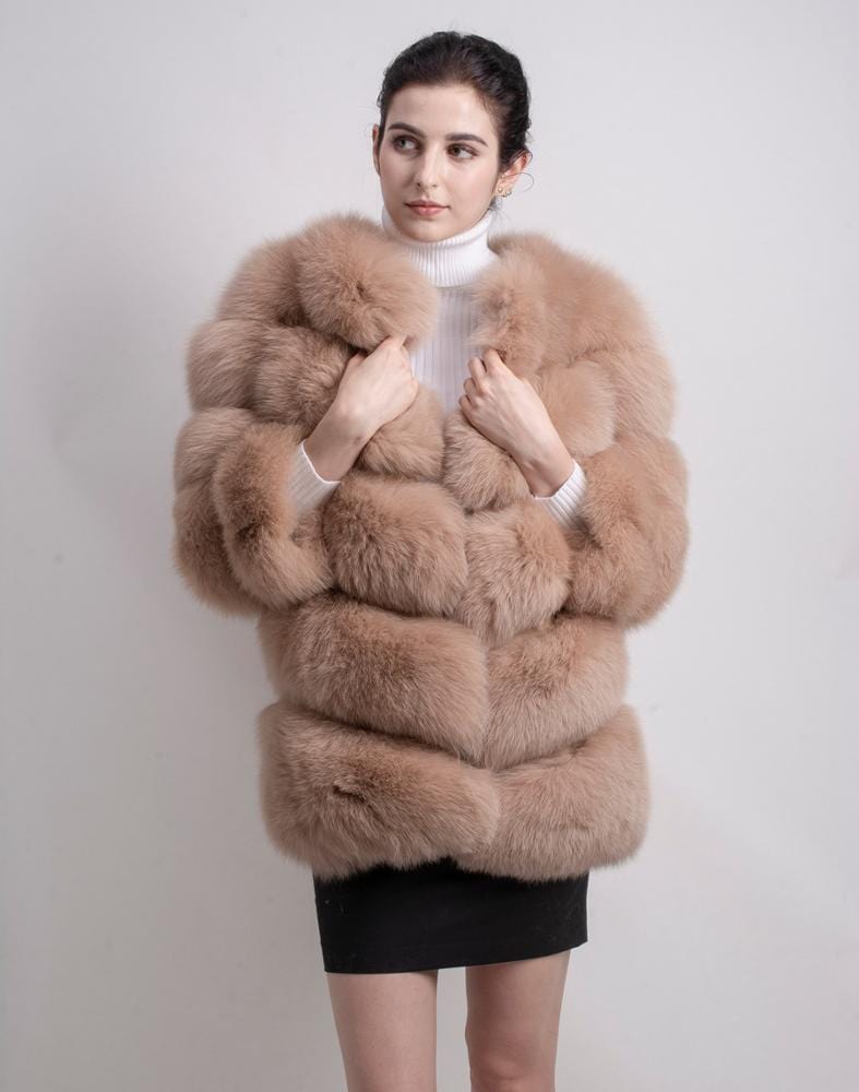 5 XL / camel QIUCHEN- QC8081 winter women plus size real fox fur coat fluffy thick womens luxury fur jackets