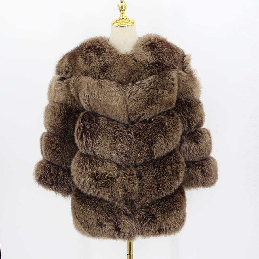 5 XL / chocolate QIUCHEN- QC8081 winter women plus size real fox fur coat fluffy thick womens luxury fur jackets