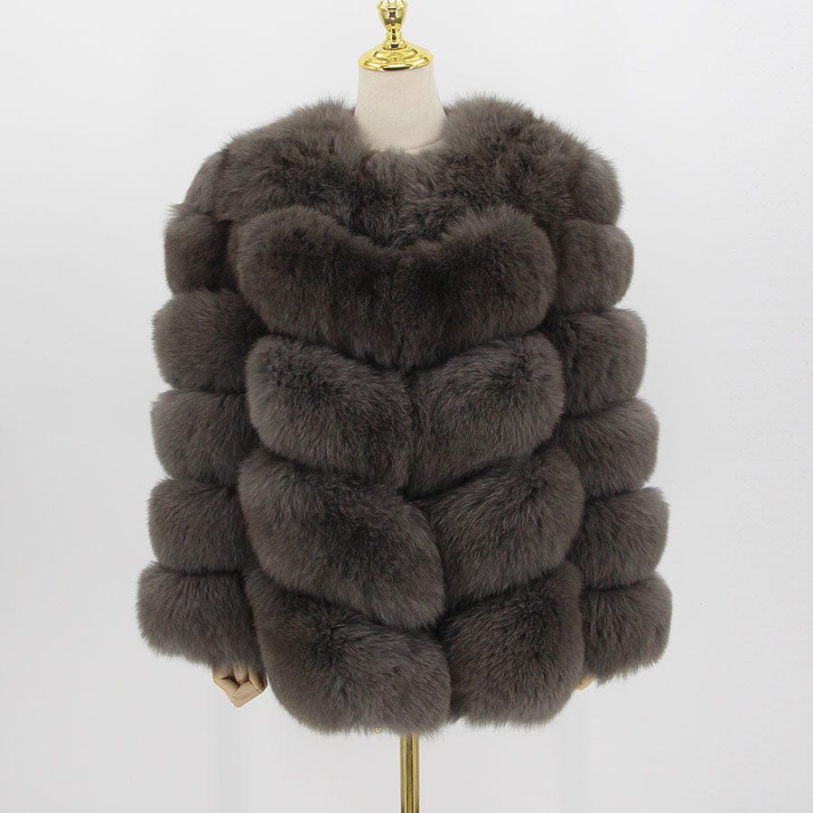 5 XL / dark gary QIUCHEN- QC8081 winter women plus size real fox fur coat fluffy thick womens luxury fur jackets