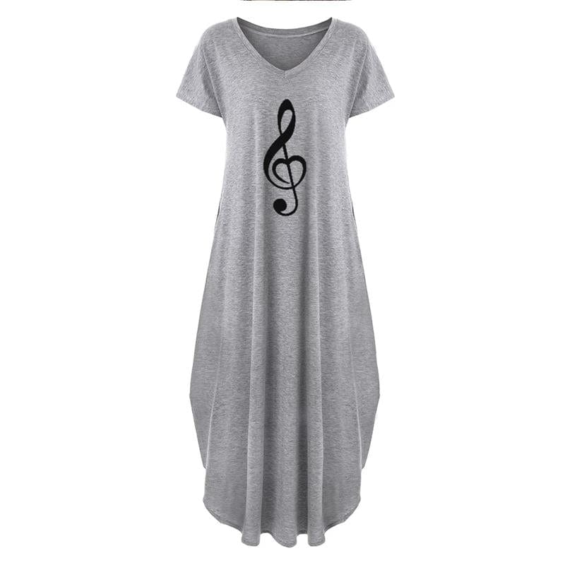 5 XL / Gray music Print women maxi dress fashion clothes american dresses Plus Size long vestidos sexy 2022 summer casual dress